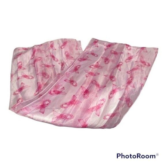 Pink Ribbon Support Breast Cancer Awareness Sheer Scarf - Picture 2 of 3